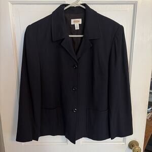 Talbots Wool Blend Blazer Jacket 10 Career Lined Black 3-Button Capsule Preppy